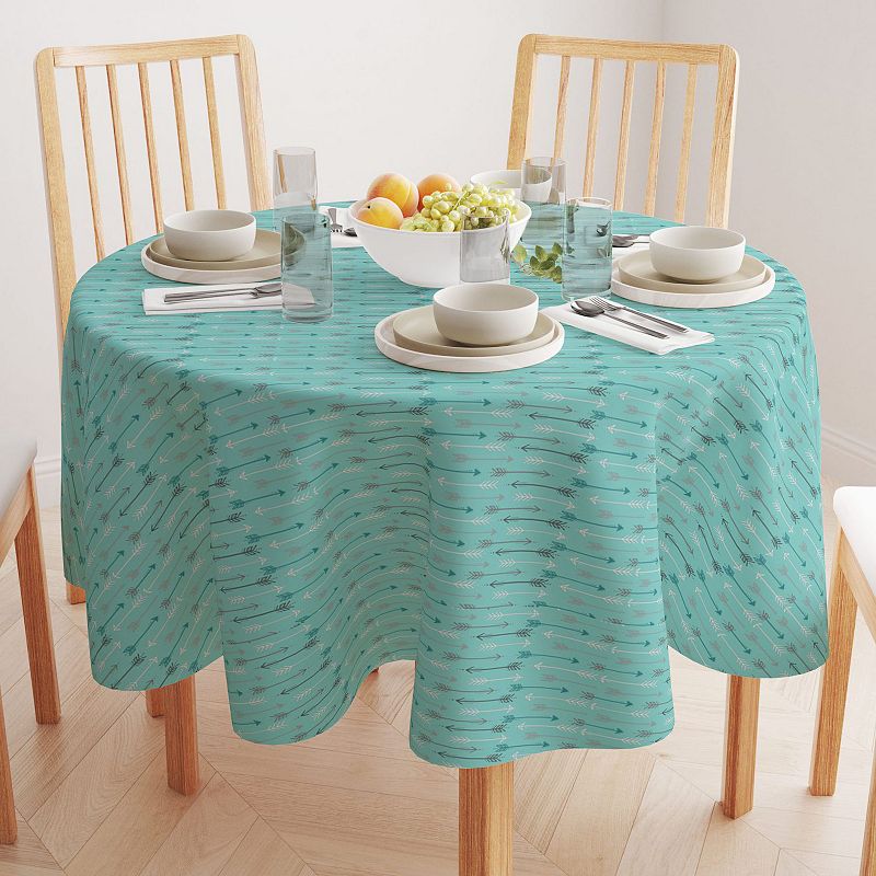 Round Tablecloth， 100% Polyester， 90 Round， Arrows on Teal Background