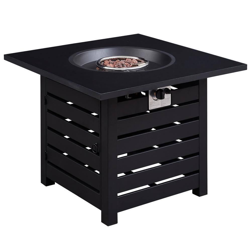 Afoxsos 23.8 in. H x 31.75 in. W Outdoor 40000 BTU Square Black Metal Natural Gas Fire Pit Table DJMX969