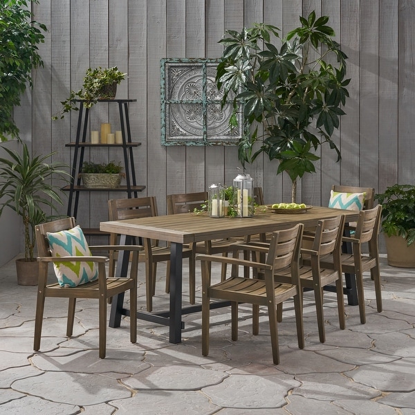 Balfour Outdoor 8 Seater Acacia Wood Dining Set by Christopher Knight Home