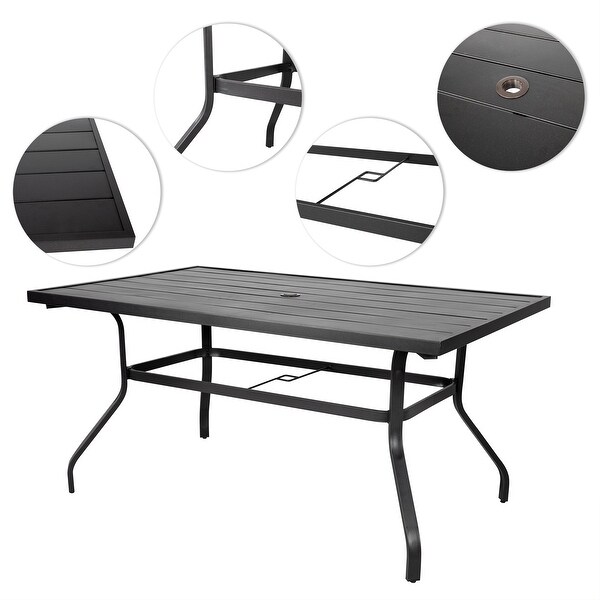 Outdoor Rectangle Powdercoated Iron Dining Table with 1.57'' Umbrella Hole