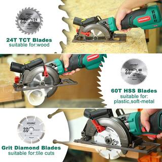 HYCHIKA 6.2 Amp 4-12 in. Electric Mini Circular Saw with 6 Blades Max Cutting 1-1116 in. D 90 Rubber Handle E0026US