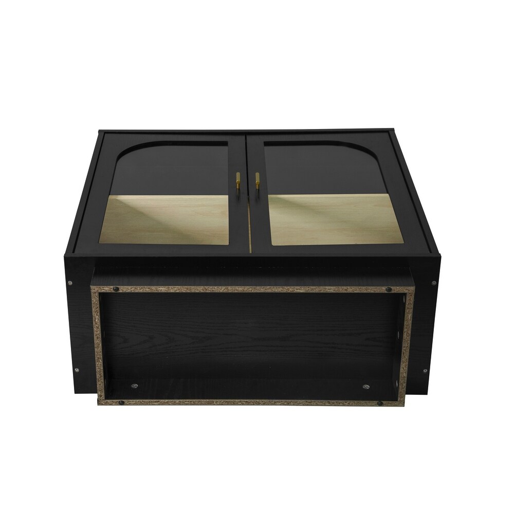 2 Storage Cabinet with Glass Door Gold Metal Handle