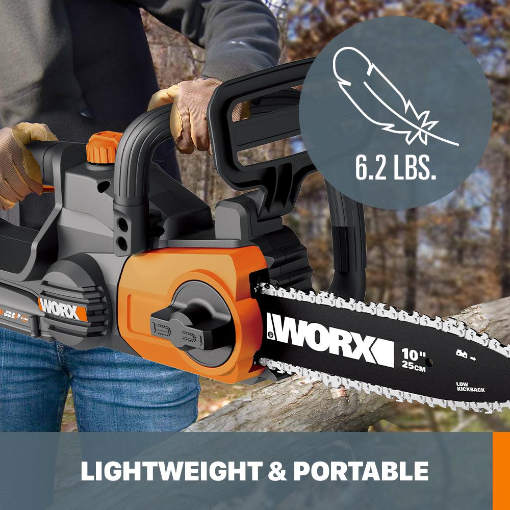 POWER SHARE 20-Volt Li-Ion 10 in. Electric Cordless Chain Saw， Auto-Tension， Auto-Oiling Battery and Charger Included ;