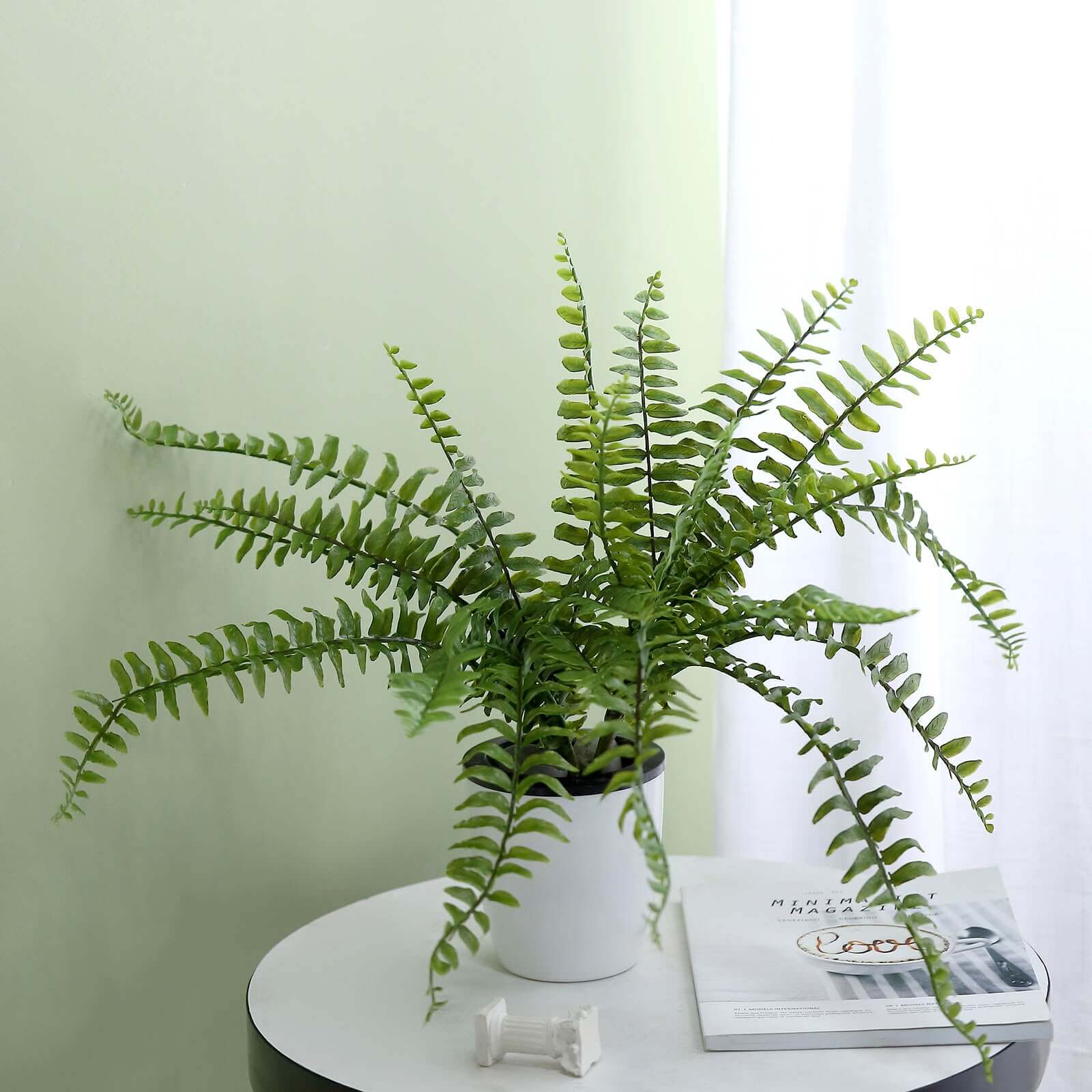 Artificial Boston Fern Green Leaf Plant, Premium Real Touch Indoor Spray 20