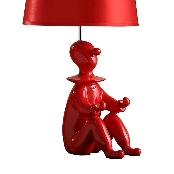 Fabric Shade Table Lamp with Polyresin Sitting Clown Base， Red