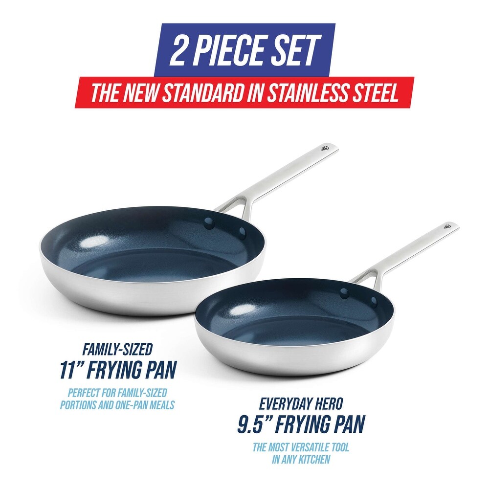 Blue Diamond Tri Ply Stainless Steel Healthy Ceramic Nonstick   2pc Fry Pan Set   9.5\