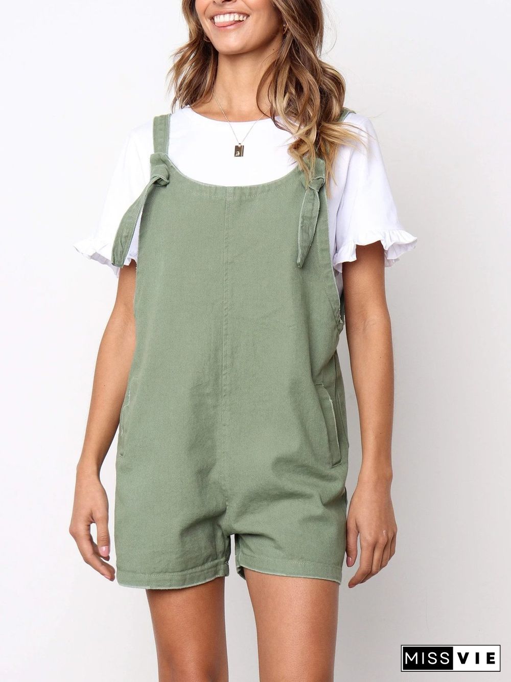 Solid Pockets Casual Jumpsuit & Romper