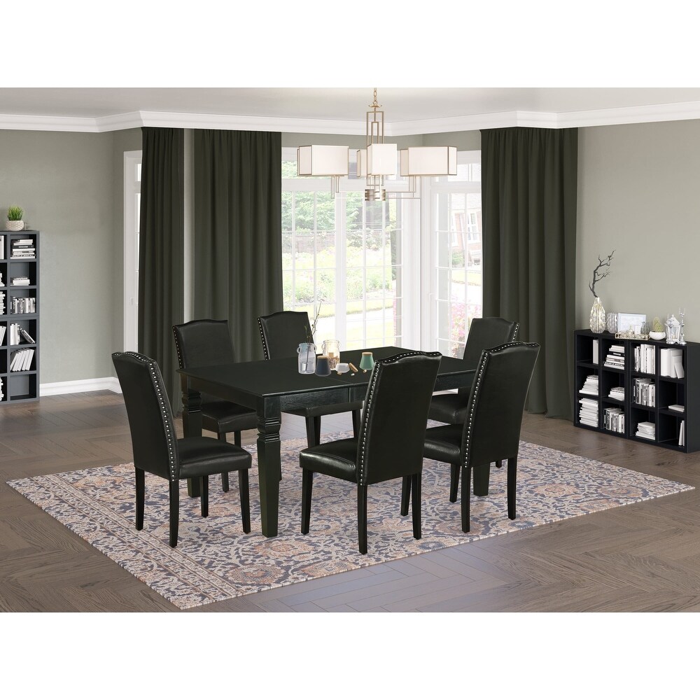 East West Furniture Dining Table Set  a Wooden Table and Black Faux Leather Parsons Chairs  Black(Pieces Options)