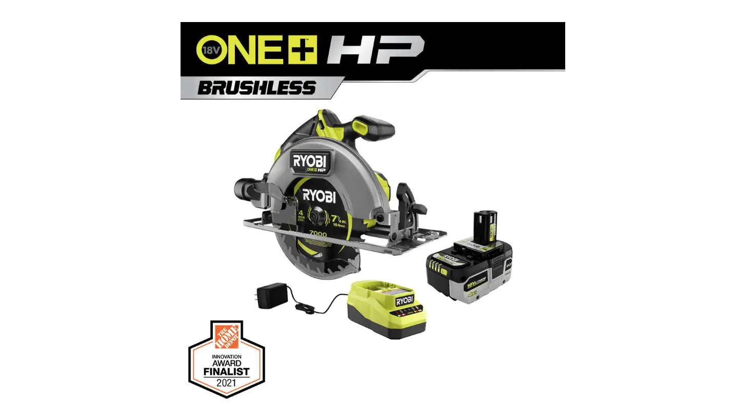 RYOBI PBLCS300K1 ONE+ HP 18V Brushless Cordless 7-1/4 in. Circular Saw Kit with 4.0 Ah HIGH PERFORMANCE Battery and Charger