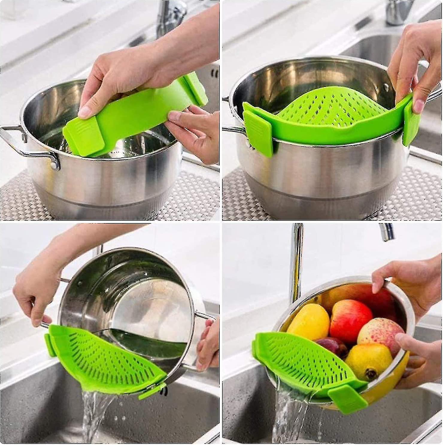 Strain Pan Strainer， Clip On Silicone Strainer With Slip-on Bowl Pour