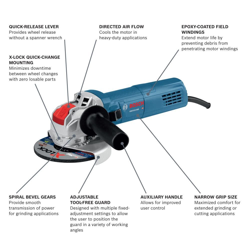 Bosch 4-1/2 In X-LOCK Ergonomic Angle Grinder GWX10-45E from Bosch