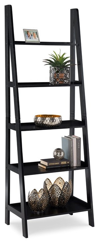 Linon Archdale Wood Open Back 72 quotLadder Bookshelf with 5 Shelves in Black   Transitional   Bookcases   by Homesquare  Houzz