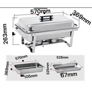 FUNKOL 9 Qt. Grip Foldable Frame Silver Rectangular Full Size Stainless Steel Buffet Plates for Parties Restaurants  4-Piece LML-94870