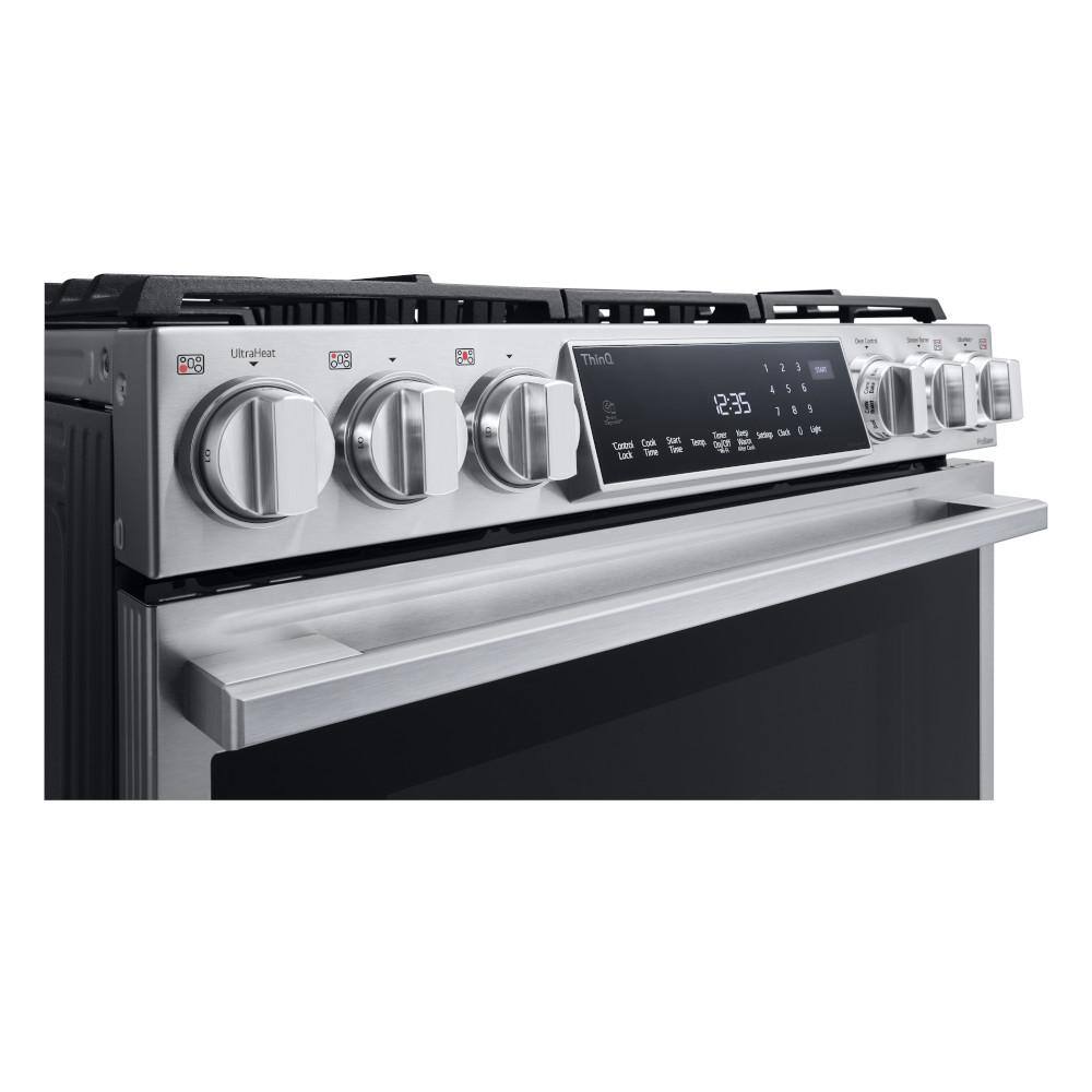 LG STUDIO 30 in. 6.3 cu. ft. Slide-in Gas Range with ProBake Convection Easy Clean Instaview and Air Fry in Stainless Steel LSGS6338F