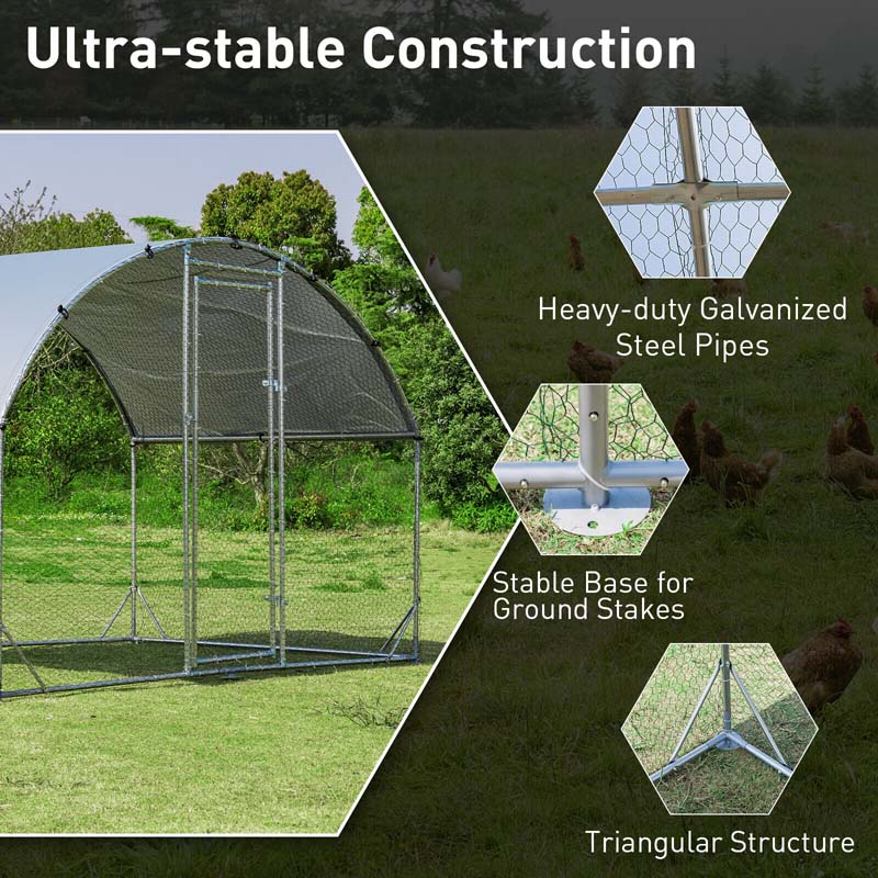 6.2 FT Large Metal Chicken Coop Walk-in Dome Poultry Cage Hen Run House Rabbits Habitat Cage with Cover