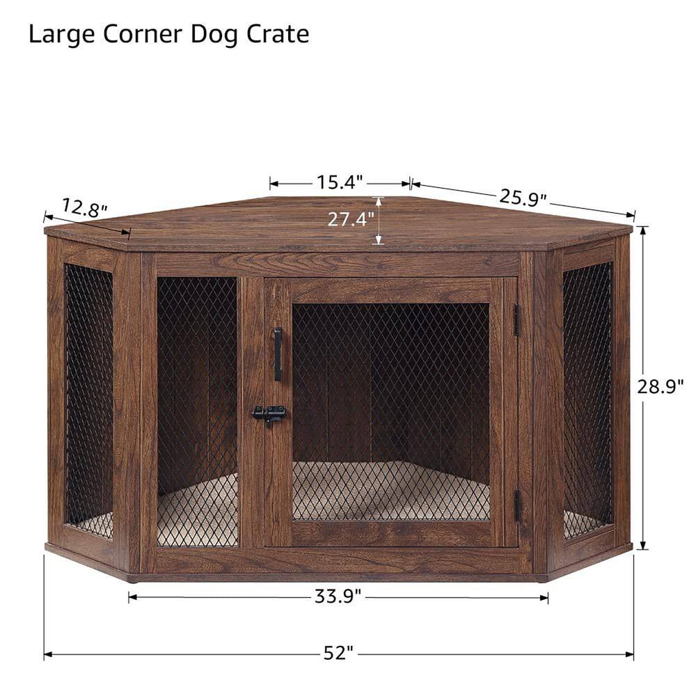 HOMLUX Walnut Corner Dog Crate with Cushion - Large NVLB0B28HD8BL