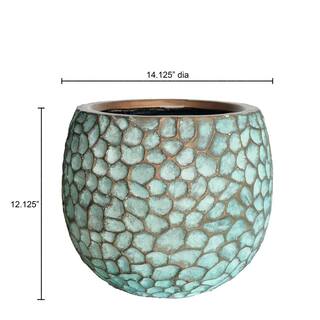 MPG 14.125 in. D Medium Patina Green Composite Hammered Planter PC8213PGN