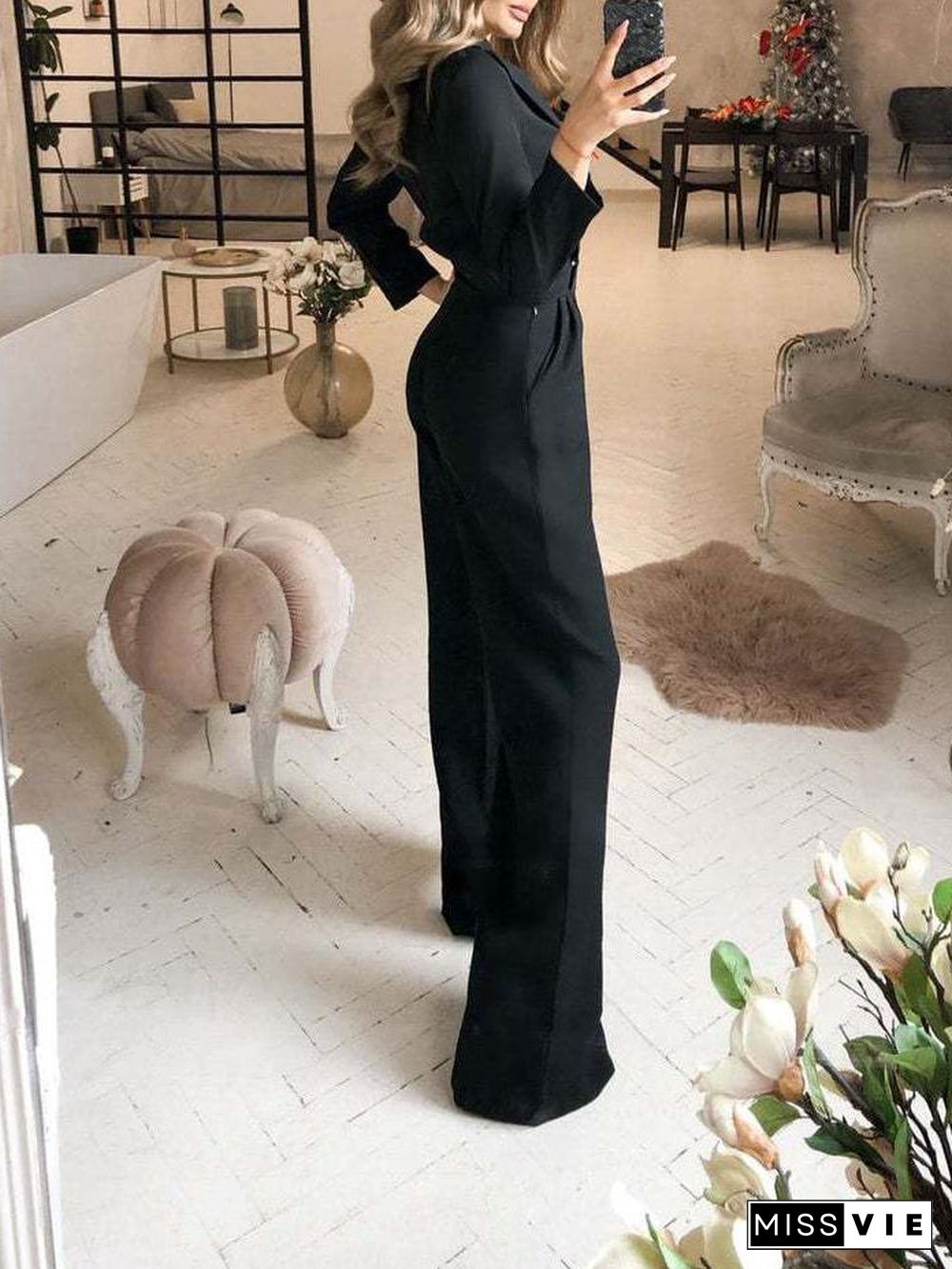 Women's Jumpsuits Solid Long Sleeve Slim Fit Jumpsuit