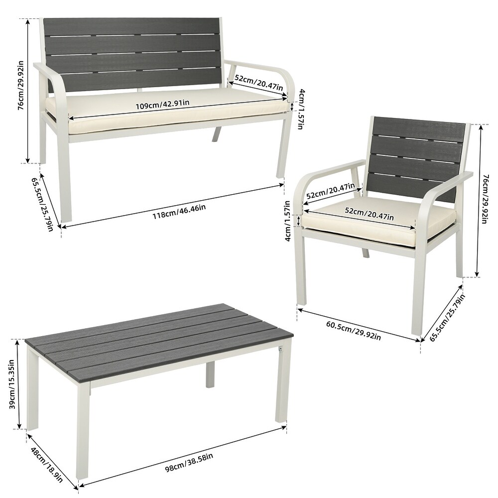 4 PCS Outdoor Patio Chairs Set with Coffee Table  Outdoor Furniture Set with High Density PE and Heavy duty Steel Frame