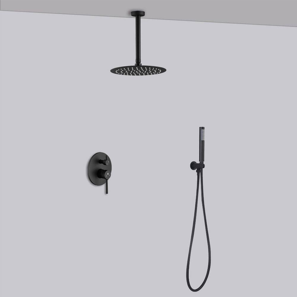 HOMLUX 2-Spray Patterns 10 in. Ceiling Mount Dual Shower Heads with Rough-In Valve in Matte Black AZLS10QDD