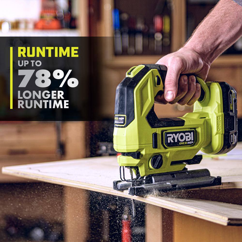 RYOBI ONE+ 18V HIGH PERFORMANCE Kit w (2) 4.0 Ah Batteries 2.0 Ah Battery 2-Port Charger  ONE+ HP Brushless Jig Saw PSK023-PBLJS01B