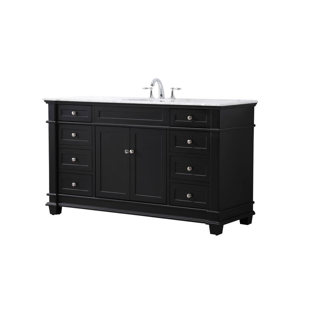 Timeless Home 60 in. W x 21.5 in. D x 35 in. H Single Bathroom Vanity in Black with White Marble TH100060BK