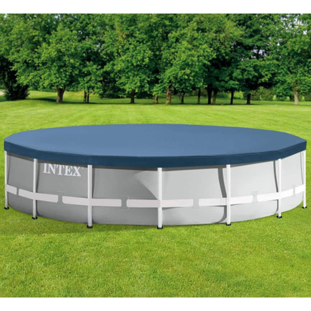 INTEX 15 ft. x 48 in. Round Metal Frame Above Ground Swimming Pool Set and 15 ft. Pool Cover 28241EH + 28032E