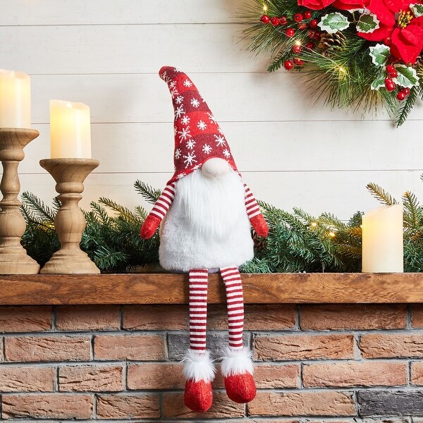 Glitzhome 28H Fabric Christmas Gnome Shelf Sitter with Dangling Legs