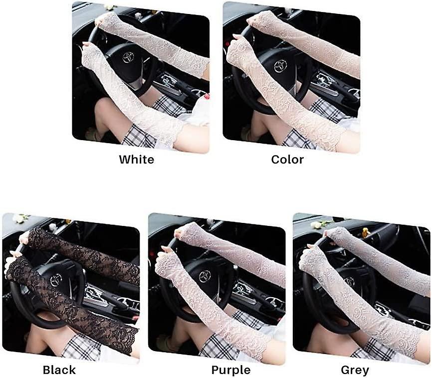 1 Pair Ice Silk Lace Sun Protection Sleeve Gloves Summer Lace Thin Ice UV Arm Sleeves Sun Protection