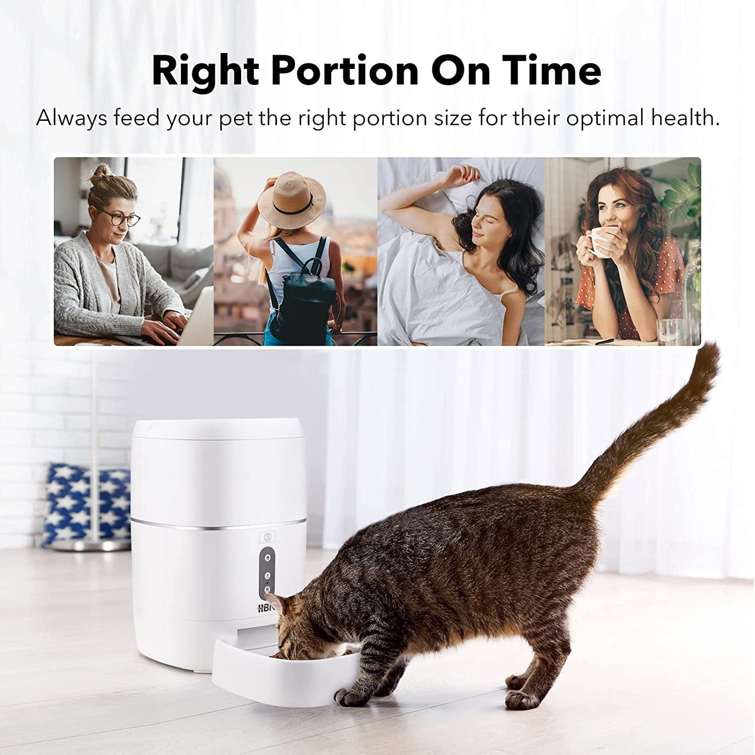 HBN Automatic Cat Feeder， 6L Smart Cats Dogs Feeder， Auto Pet Food Dispenser with Portion Control and Voice Recorder， 2.4G Wi-Fi Enabled App Control