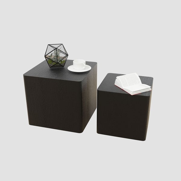 2 Piece Nesting Center Tables Wooden Square Coffee Tables Modern Geometrical Side Tables for Living Room， Bedroom