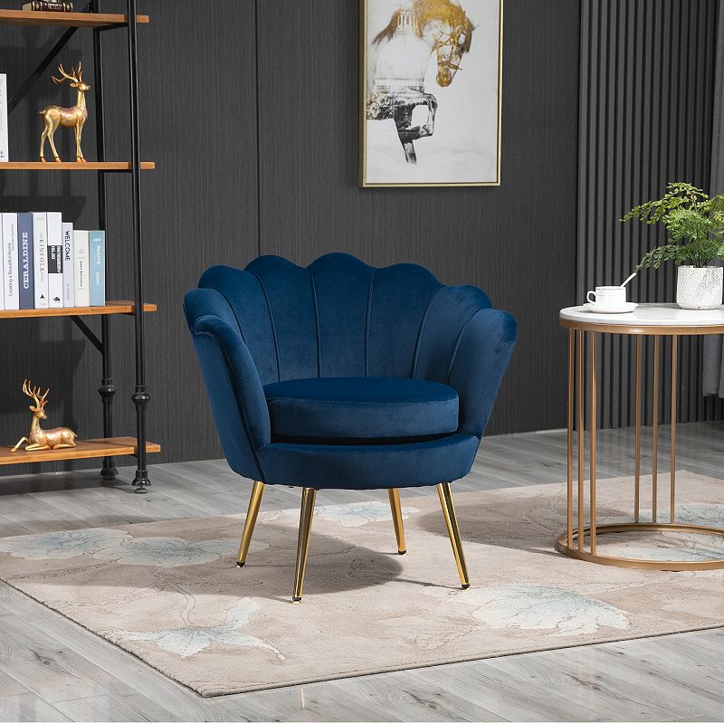 HOMCOM Elegant Velvet Fabric Accent Chair/Leisure Club Chair with Gold Metal Legs for Living Room Blue