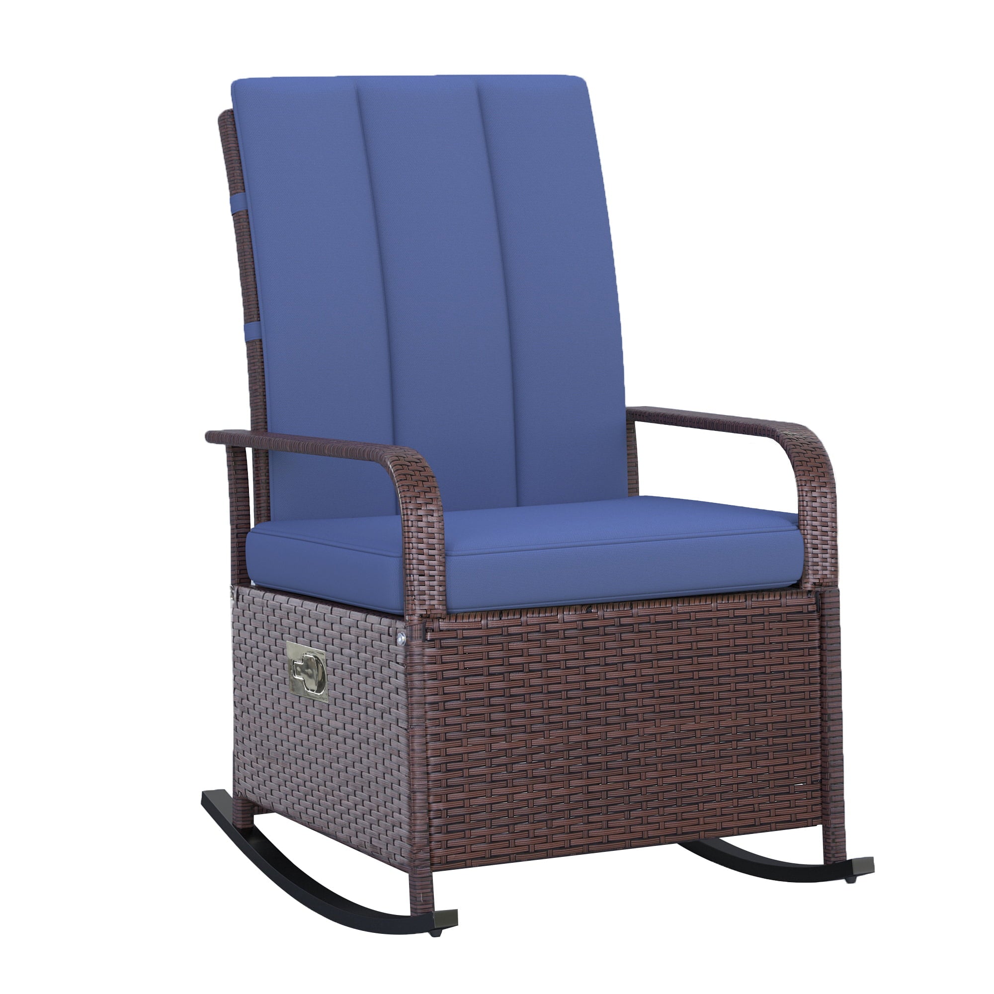 Outsunny Outdoor Rattan Recliner Rocking Chair Cushioned With Footrest