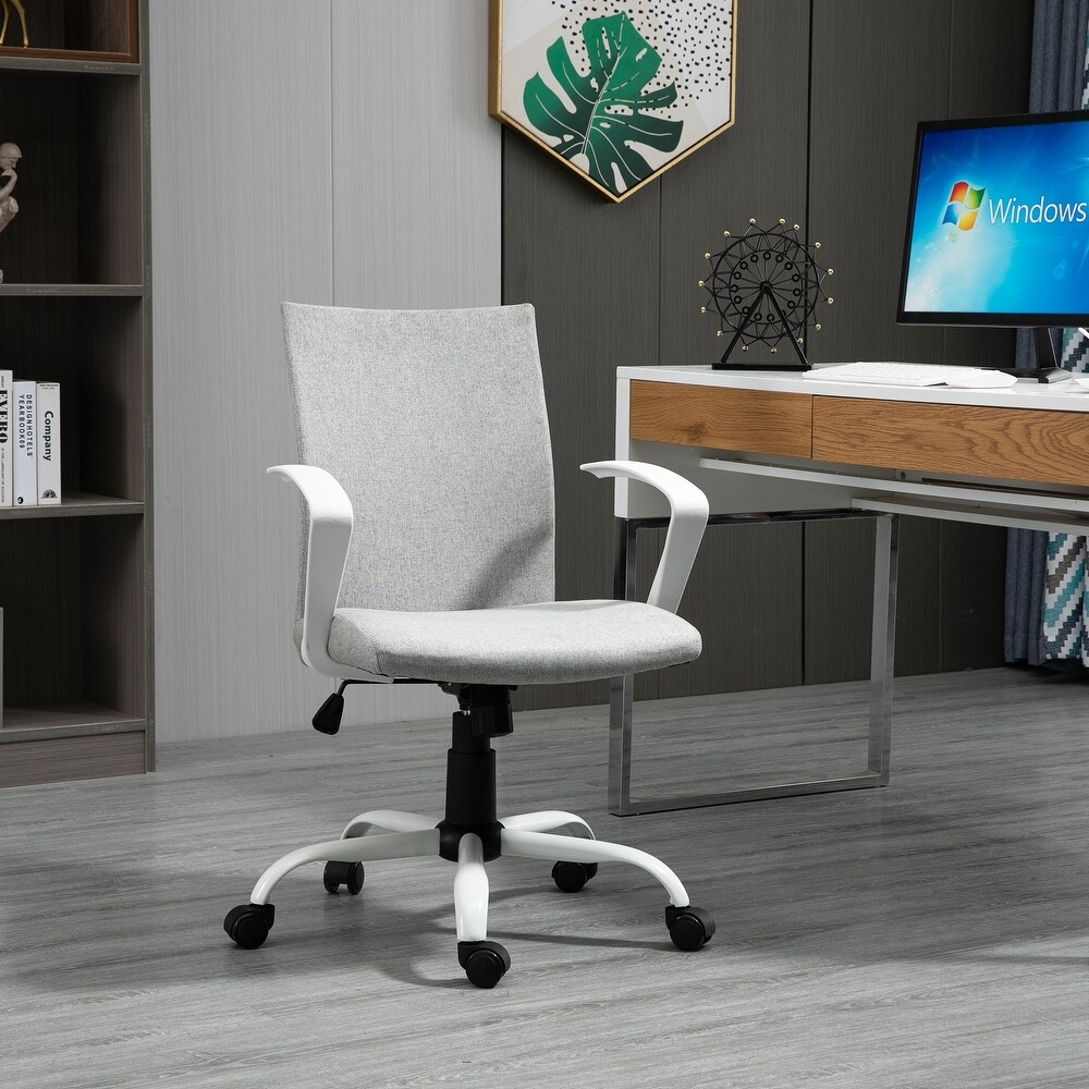 Vinsetto Office Chair Linen Swivel Computer Desk Chair Home Study Task Chair with Wheels  Arm