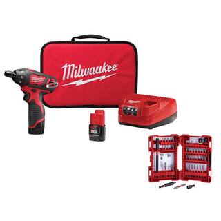 MW M12 12V Lithium-Ion Cordless 14 in. Hex Screwdriver Kit with SHOCKWAVEDriver Bit Set (45-Piece) 2401-22-48-32-4023