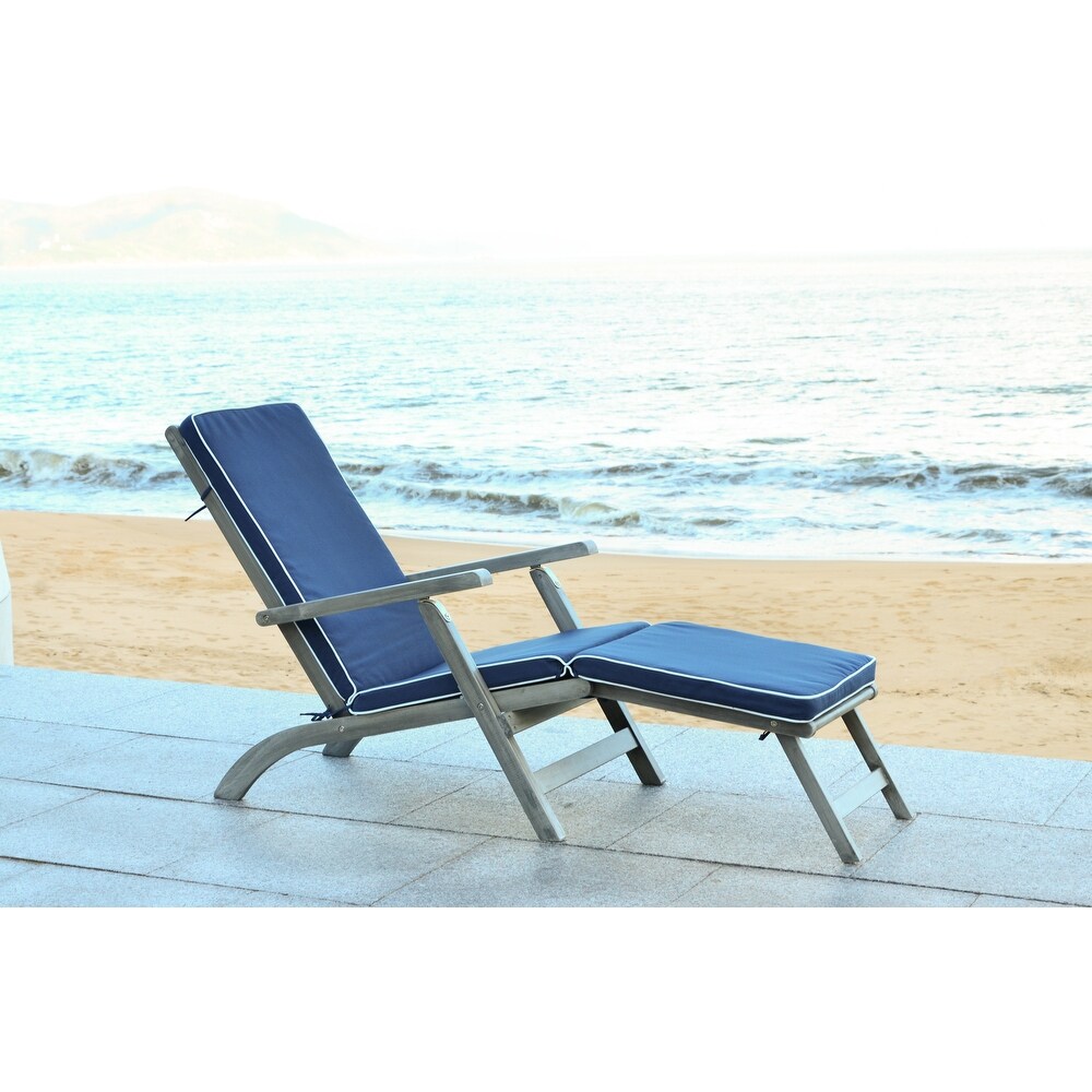 SAFAVIEH Outdoor Living Palmdale Grey/ Navy Lounge Chair   21.9\