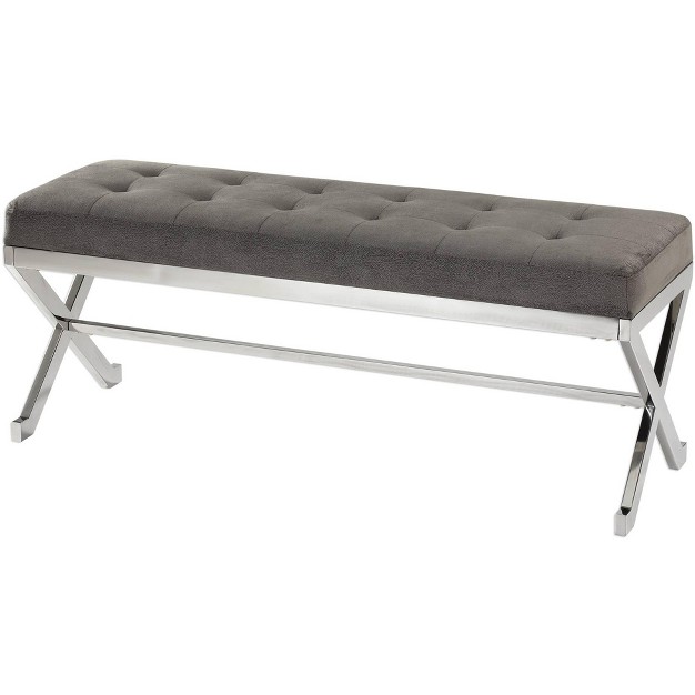 Uttermost Bijou Gray Button Tufted Fabric Bench