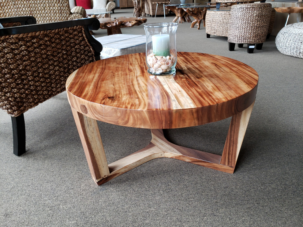 Suar Live Edge Round Coffee Table  32 quot  Rustic   Coffee Tables   by Chic Teak  Houzz