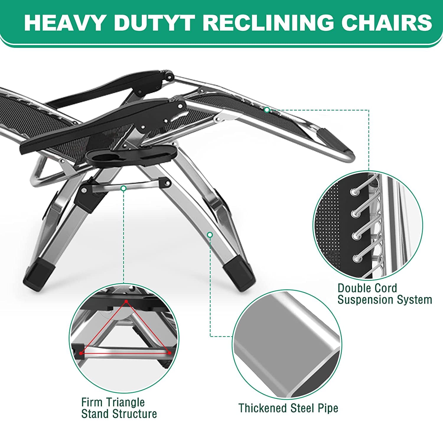 Slsy Zero Gravity Chair, Folding Portable Chaise Lounge, Reclining Patio Lounger Chair with Soft Cushion, Headrest and Cup Holder