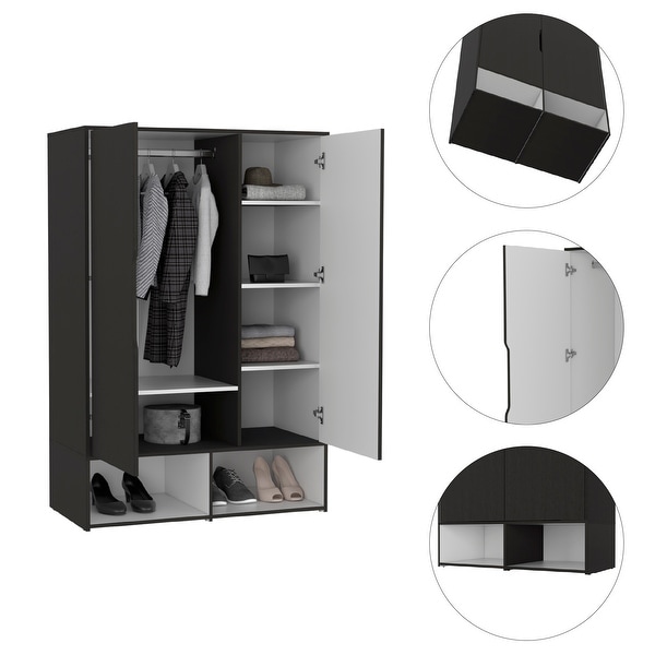 Rosie Armoire Two Door with Two Open Shelves， Five Shelves and Hanging Rod - N/A - - 35399354