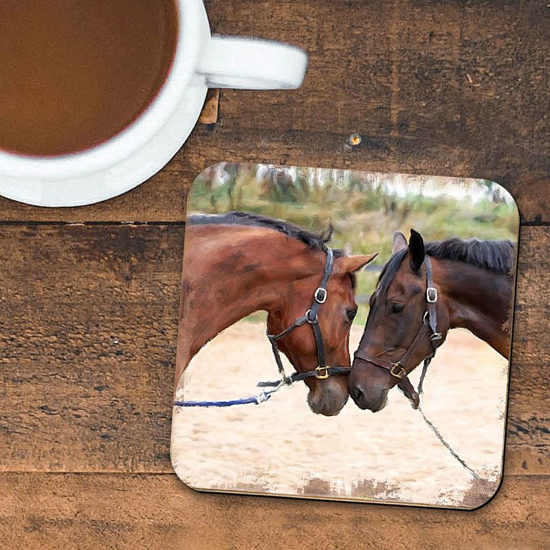 Horses Wooden Cork Coasters Gift Set of 4 by Nature Wonders