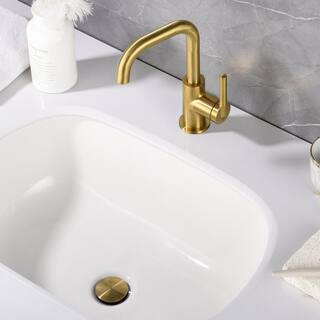 Ultra Faucets Kree Single Hole Single-Handle Bathroom Faucet Rust and Spot Resist with Drain Assembly in Brushed Gold UF30708