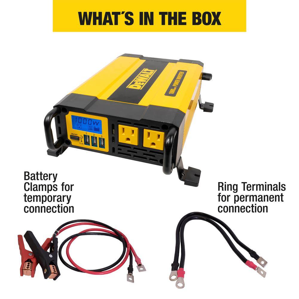 DEWALT 1000-Watt Portable Car Power Inverter with Triple USB Ports