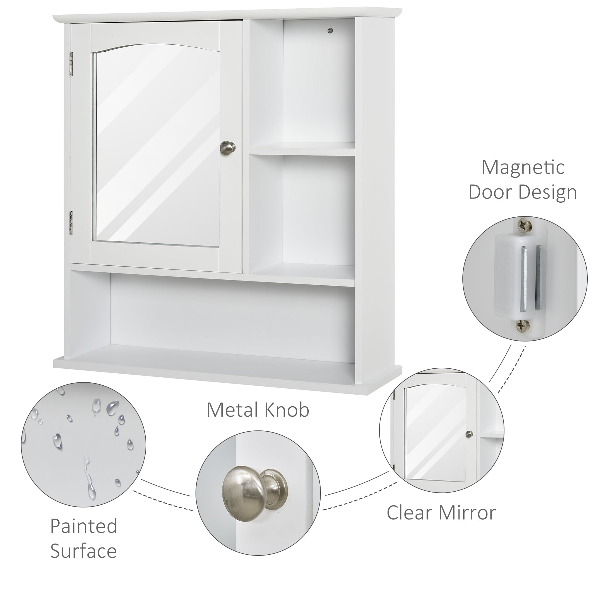 kleankin Wall-Mounted Bathroom Storage Cabinet Organizer with Mirror, White