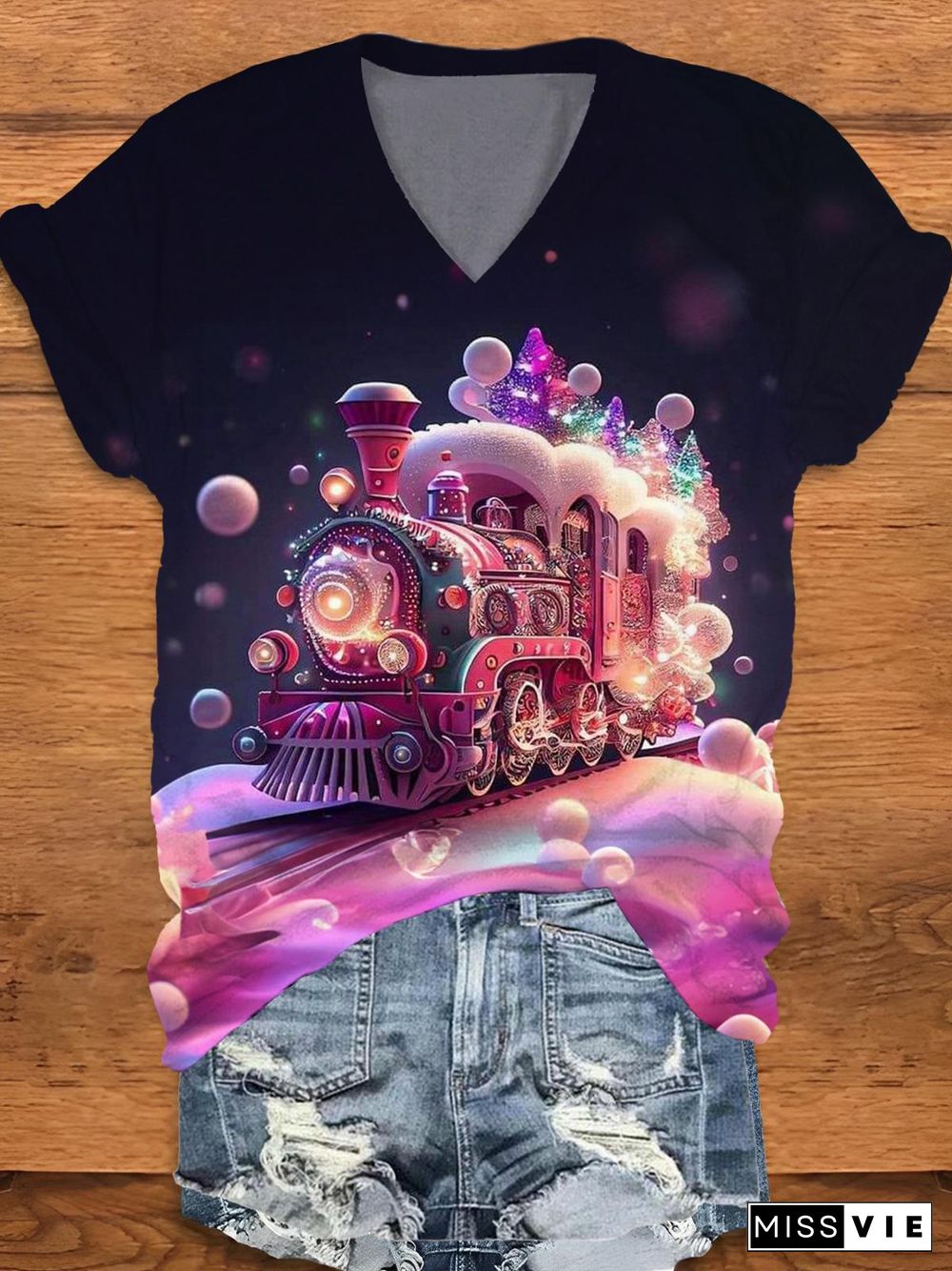 Snow Bubble Train V-Neck T-Shirt