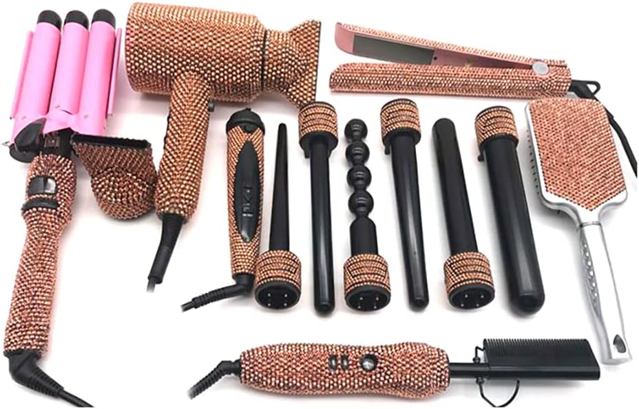 Diamond Hair Curler Ceramic Curling Iron Styling Tools Set Bling Hair Straightener Hot Comb Set (Clear AB)