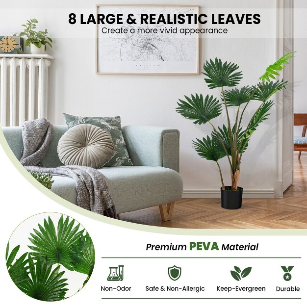 Tangkula 4ft Artificial Tree Artificial Fan Palm Tree Fake Palm Plant For Indoor Outdoor