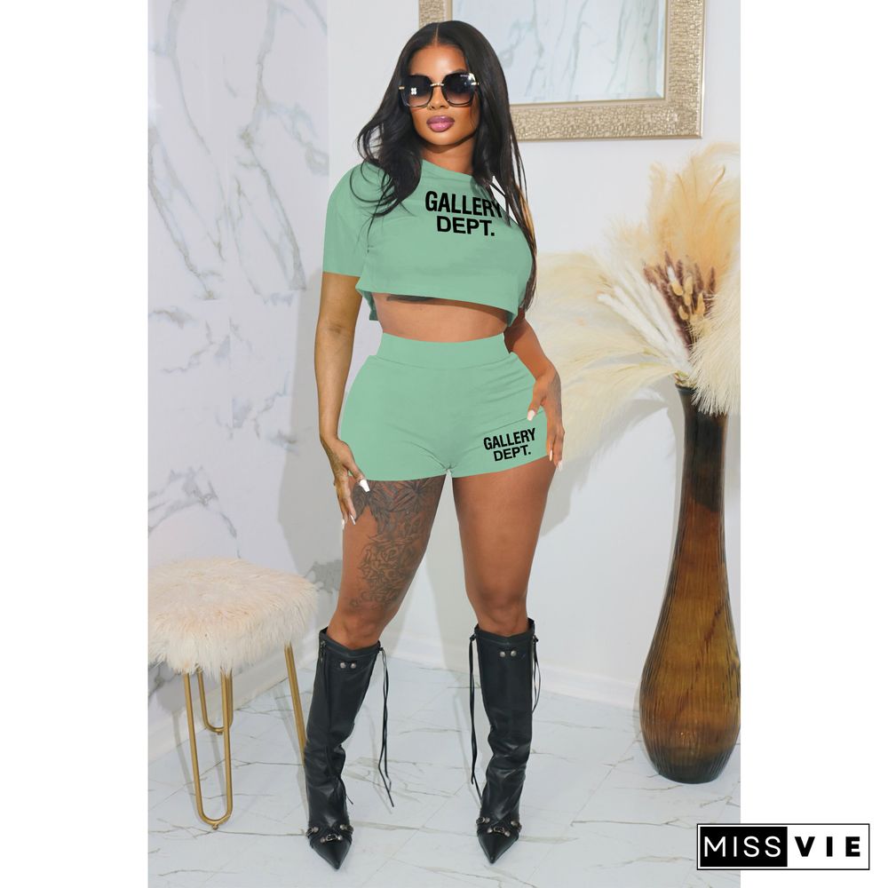 Casual T Shirt Crop Tops High Waist Shorts 2 Piece Set