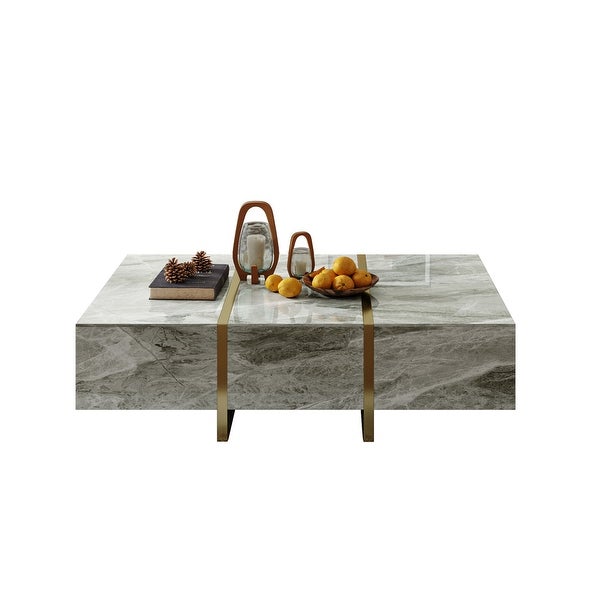 Luxury Coffee Table， Sintered Stone Coffee Table with 6 Solid Pinewood Drawers， Gray， 51.18