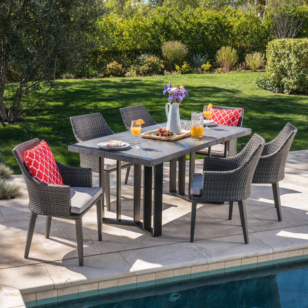 GDF Studio 7 Piece Athena Outdoor Wicker Dining Set   Tropical   Outdoor Dining Sets   by GDFStudio  Houzz